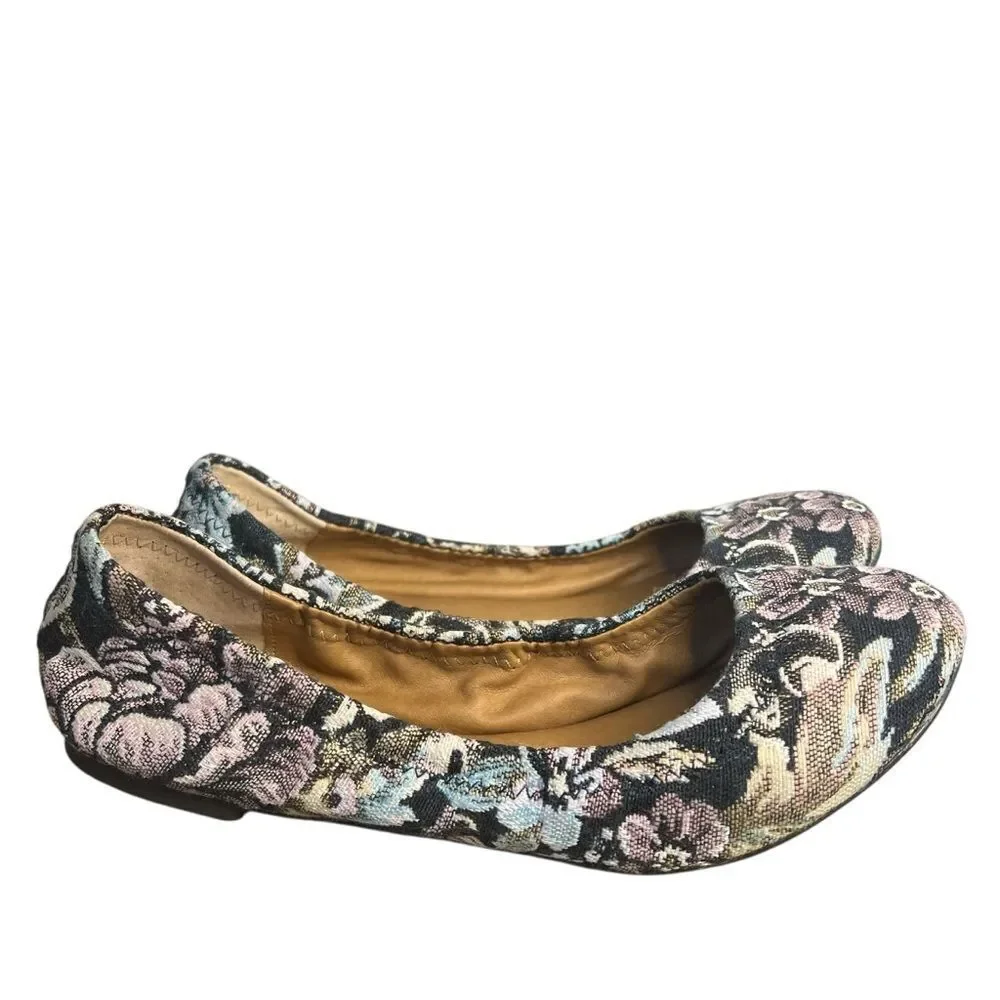 Lucky Brand Emmie Floral Ballet Flats size 7.5M Shady Spruce Scala Rose Shoes